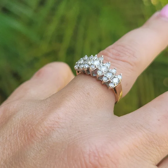 1 CTW 10k YG and WG Tiered Diamond 3 rows - Picture 14 of 15